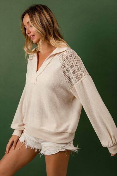 BiBi French Terry Lace Shoulder Top - Shop Style & More | Fresh Looks, Everyday Deals & Free Shipping