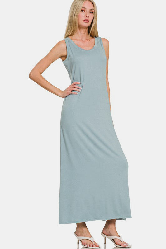 Zenana Scoop Neck Wide Strap Tank Dress Casual Dresses