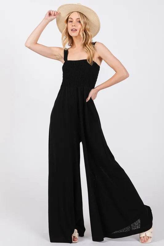 SAGE+FIG Smocked Flowy Wide Leg Jumpsuit - Shop Style & More | Fresh Looks, Everyday Deals & Free Shipping