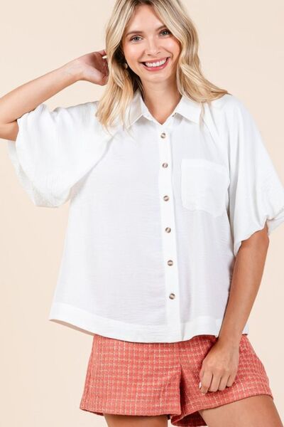 Mittoshop Airflow Short Bubble Sleeve Button Down Shirt Blouses