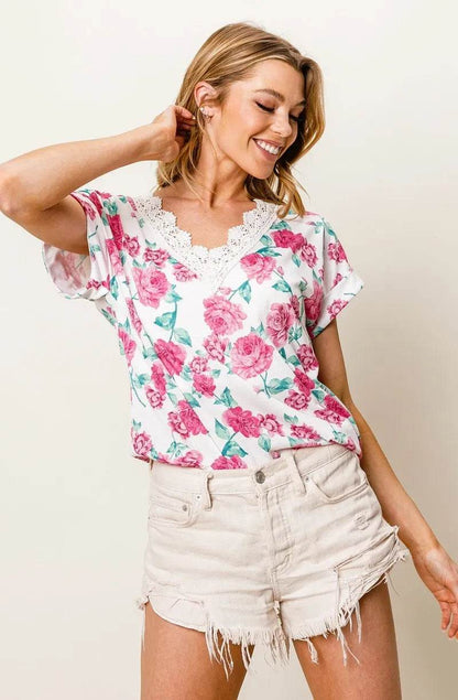 BiBi Rose Printed Poly Span with Crochet Lace Top - Shop Style & More | Fresh Looks, Everyday Deals & Free Shipping