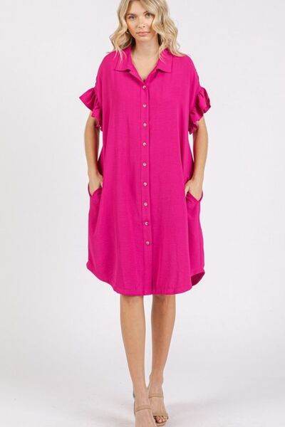 Mittoshop Button Down Flounce Sleeve Dress with Pockets - Shop Style & More | Fresh Looks, Everyday Deals & Free Shipping