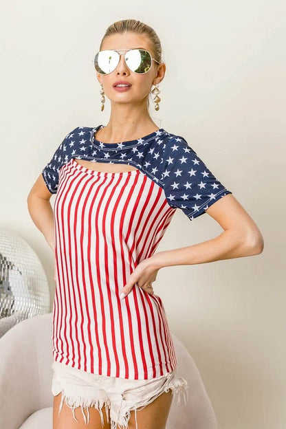 BiBi American Flag Theme Front Cut Out Top - Shop Style & More | Fresh Looks, Everyday Deals & Free Shipping