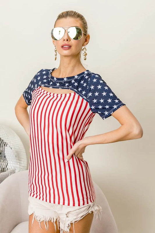 BiBi American Flag Theme Front Cut Out Top - Shop Style & More | Fresh Looks, Everyday Deals & Free Shipping
