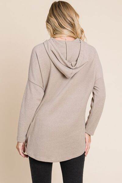 BOMBOM Contrast Drawstring Drop Shoulder Knit Hoodie - Shop Style & More | Fresh Looks, Everyday Deals & Free Shipping
