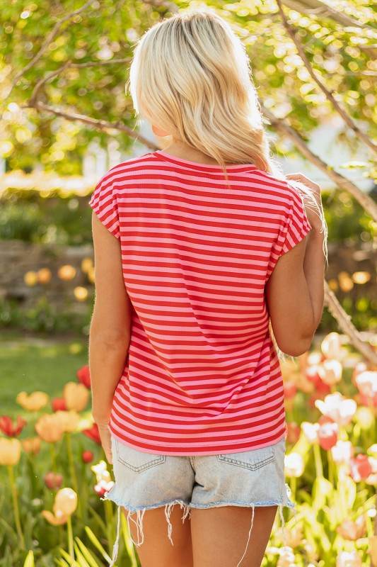 Sarahi Stripe Ribbed Cap Sleeve Round Neck Top - Shop Style & More | Fresh Looks, Everyday Deals & Free Shipping