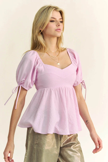 Davi & Dani Solid Elastic Peplum Puffed Sleeves Blouse - Shop Style & More | Fresh Looks, Everyday Deals & Free Shipping