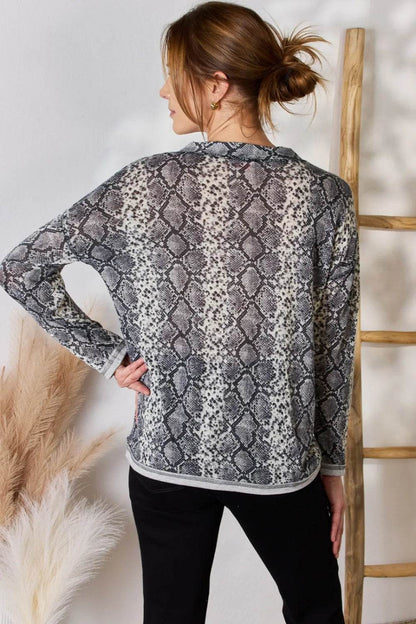 Hailey & Co Full Size Snakeskin V-Neck Long Sleeve Top - Shop Style & More | Fresh Looks, Everyday Deals & Free Shipping