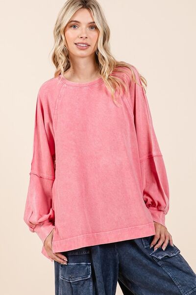 Mittoshop Mineral Wash Raglan Long Sleeve Oversized Top Hoodies & Sweaters