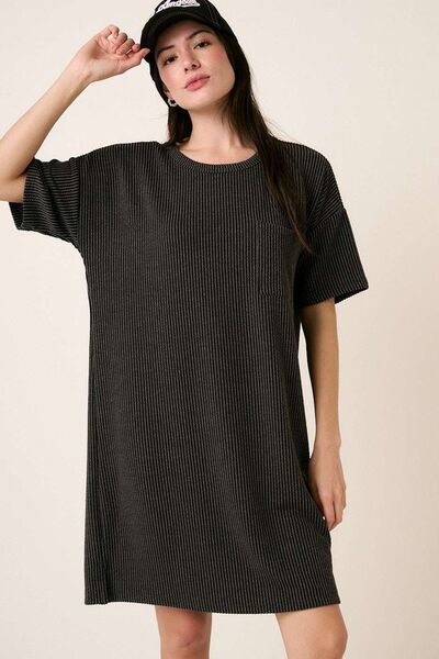 Mittoshop Urban Rib Knit Short Sleeve Tee Dress Charcoal Casual Dresses