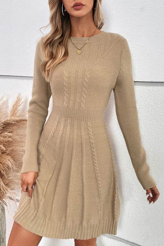 Knit Cross Strip Self Fit Solid Sweater Dress - Shop Style & More | Fresh Looks, Everyday Deals & Free Shipping