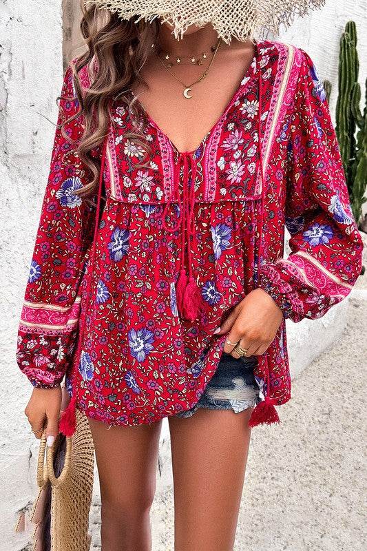 All Over Floral Print Cross Deep V Boho Top - Shop Style & More | Fresh Looks, Everyday Deals & Free Shipping