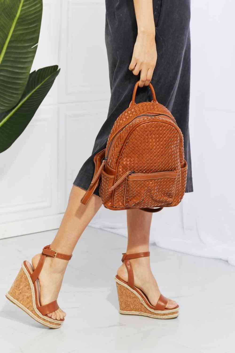 SHOMICO Certainly Chic Faux Leather Woven Backpack Bags