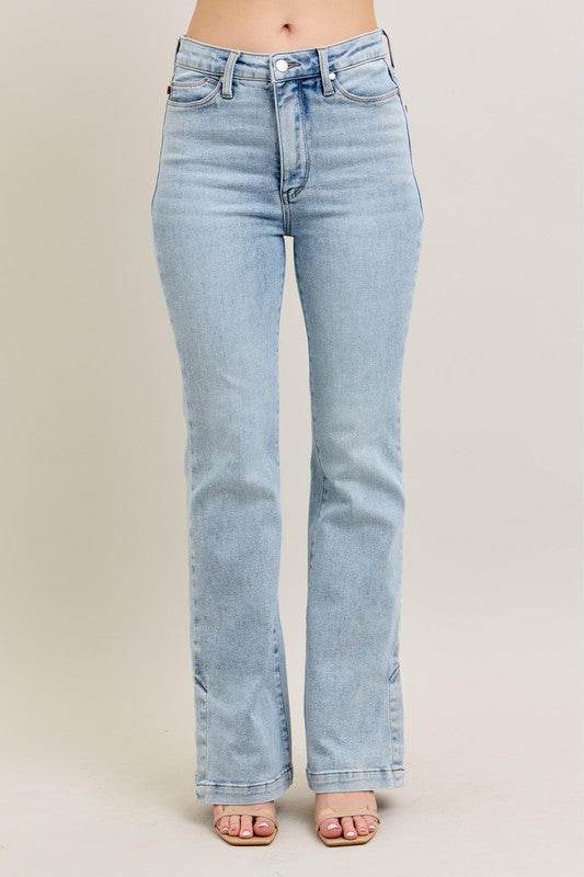 Judy Blue Full Size Tummy Control Vintage Wash Side Slit Slim Boot Jeans Plus Size - Shop Style & More | Fresh Looks, Everyday Deals & Free Shipping