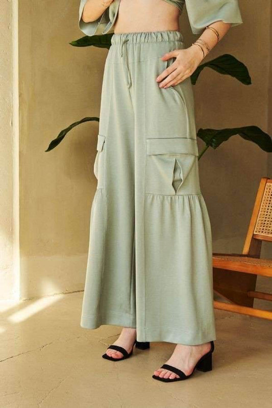 Davi & Dani Drawstring Ruched Detail Wide Leg Pants - Shop Style & More | Fresh Looks, Everyday Deals & Free Shipping