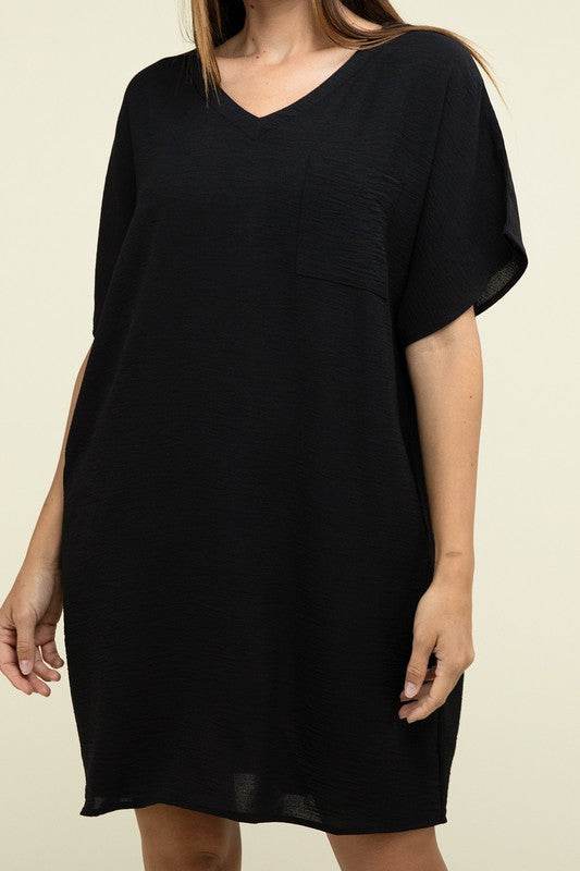 Woven Airflow V Neck T-Shirt Dress with Pockets - Shop Style & More | Fresh Looks, Everyday Deals & Free Shipping