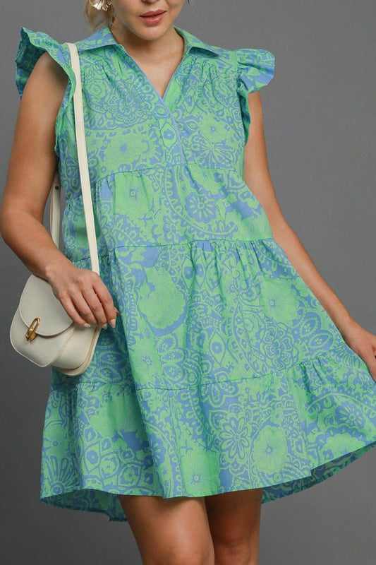 Umgee Full Size Printed Ruffle Cap Sleeve Babydoll Dress Plus Size - Shop Style & More | Fresh Looks, Everyday Deals & Free Shipping
