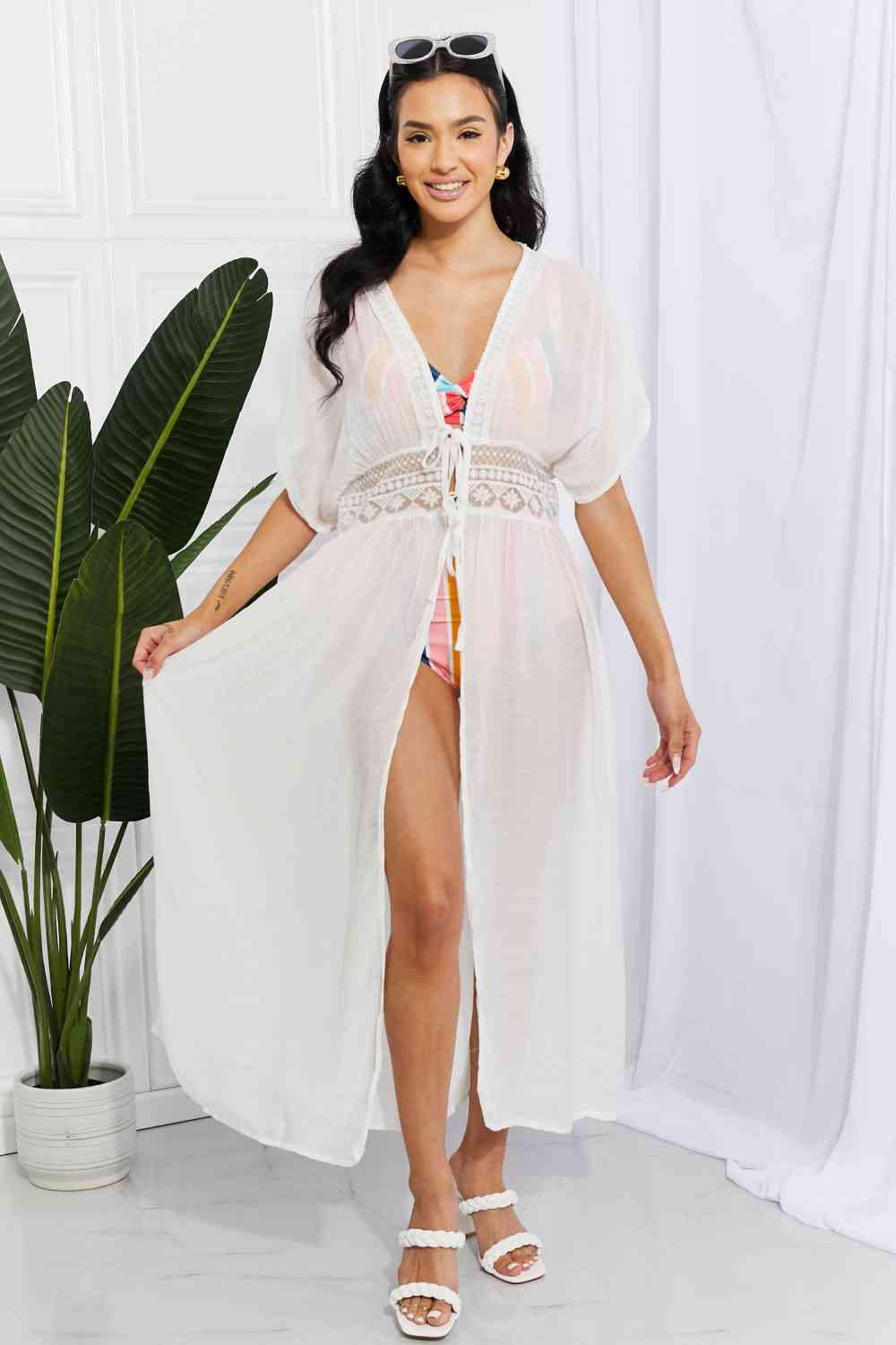 Marina West Swim Cover-Up Sun Goddess Tied Maxi White One Size Cover-Ups