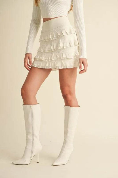 MABLE Ruffled Detail High Waist Knit Mini Skirt - Shop Style & More | Fresh Looks, Everyday Deals & Free Shipping