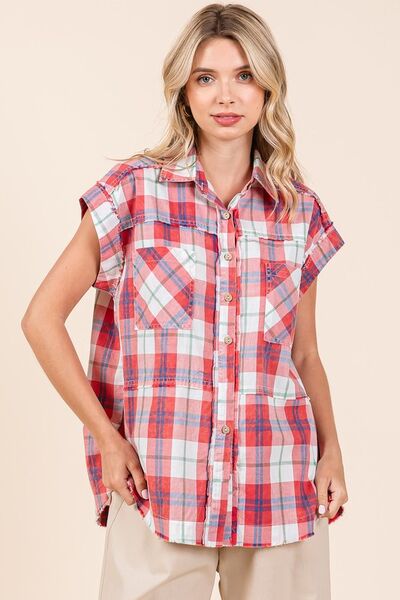 Mittoshop Mineral Wash Plaid Button Down Shirt Blouses