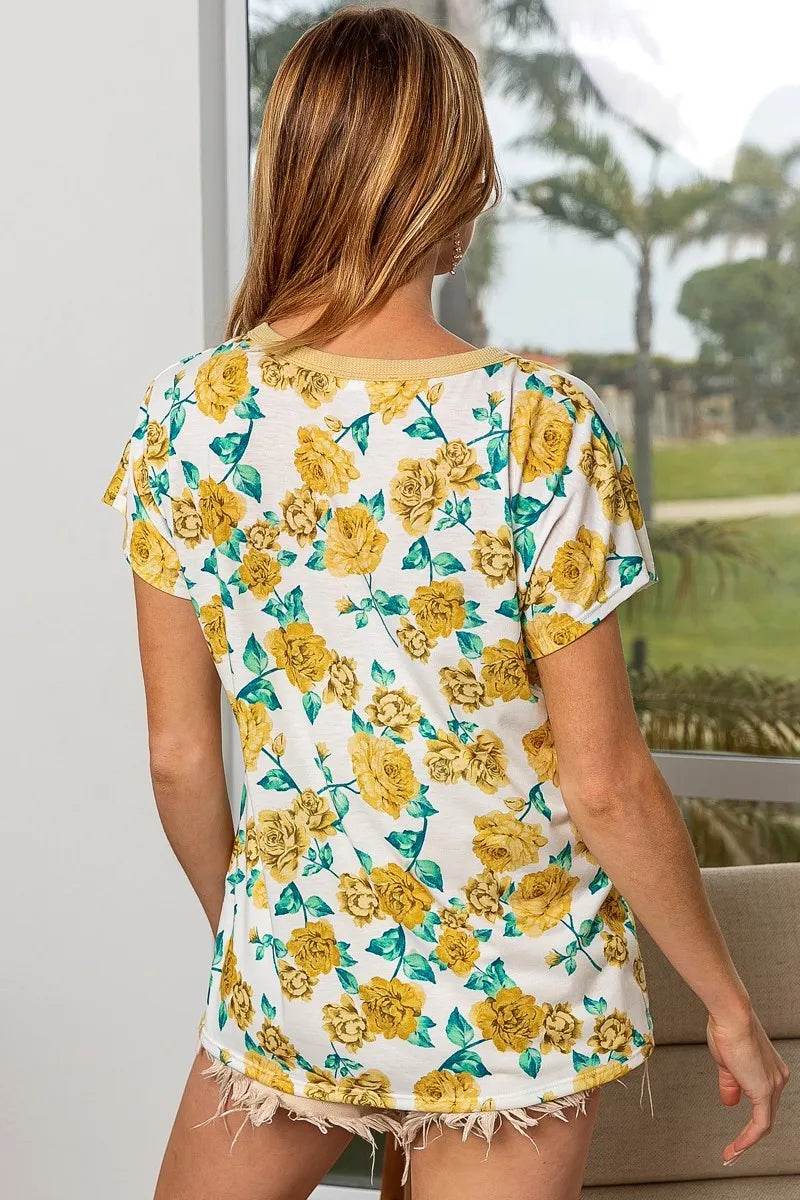 BiBi Rose Print Thermal Neck Binding Dolman Sleeves Top - Shop Style & More | Fresh Looks, Everyday Deals & Free Shipping
