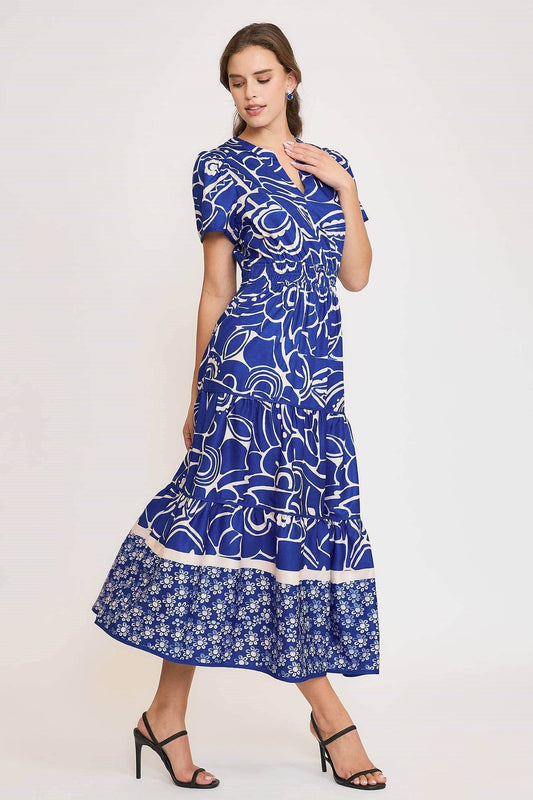 Umgee Full Size Printed Notched Short Sleeve Tiered Dress Plus Size - Shop Style & More | Fresh Looks, Everyday Deals & Free Shipping