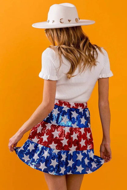 BiBi American Flag Theme Star Sequin Tiered Skirt - Shop Style & More | Fresh Looks, Everyday Deals & Free Shipping