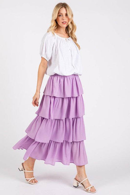 Mittoshop Chiffon Ruffle Layer Elastic Waist Midi Skirt - Shop Style & More | Fresh Looks, Everyday Deals & Free Shipping