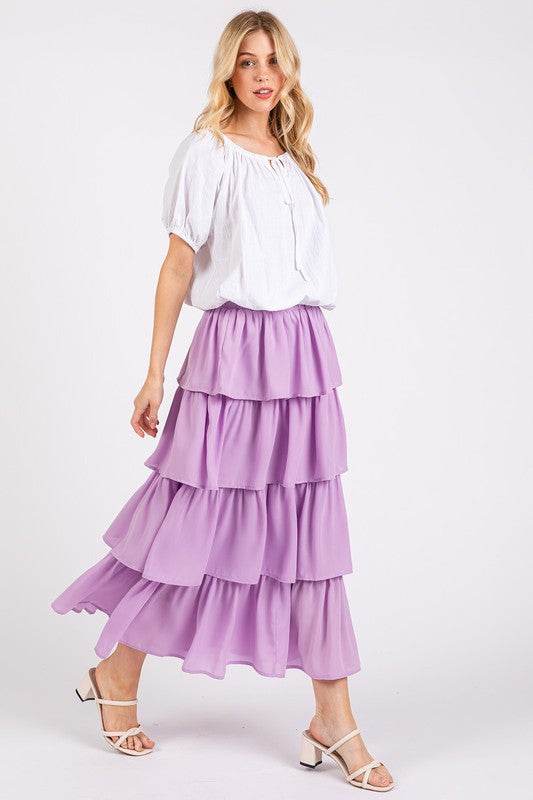 Mittoshop Chiffon Ruffle Layer Elastic Waist Midi Skirt - Shop Style & More | Fresh Looks, Everyday Deals & Free Shipping
