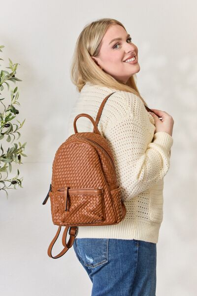 SHOMICO PU Leather Woven Backpack Bags