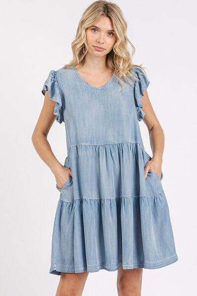 Mittoshop V-Neck Ruffled Cap Sleeve Mini Dress - Shop Style & More | Fresh Looks, Everyday Deals & Free Shipping