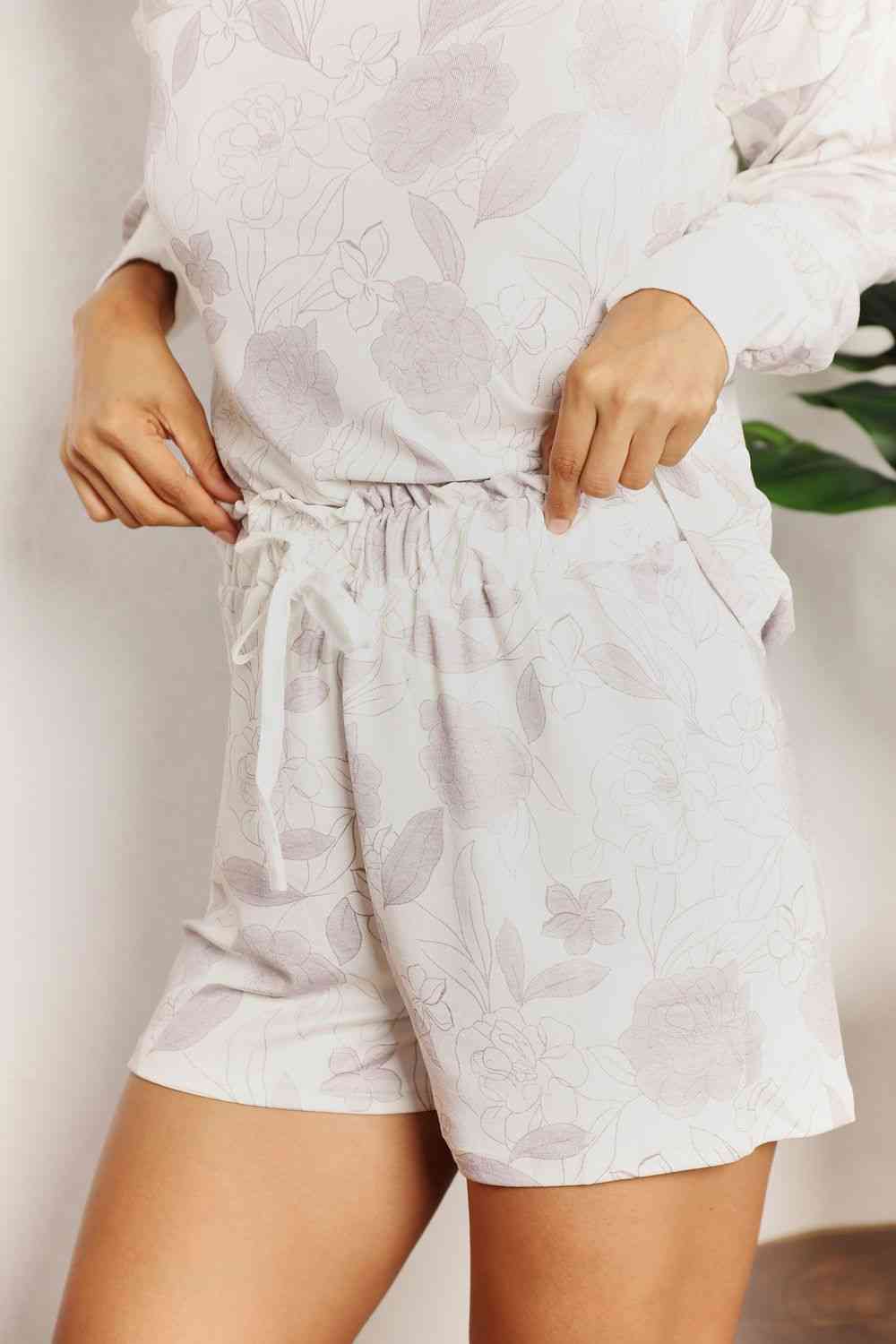 Double Take Floral Long Sleeve Top and Shorts Loungewear Set Lounge Set