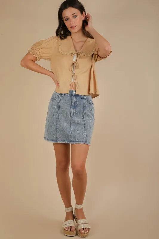 VERY J Bow Printed Casual Denim Mini Skirt - Shop Style & More | Fresh Looks, Everyday Deals & Free Shipping