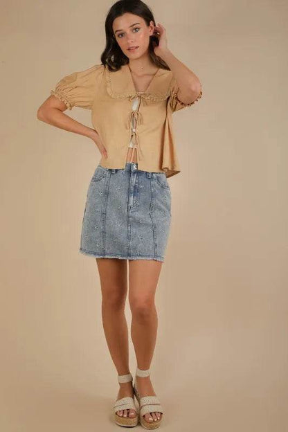 VERY J Bow Printed Casual Denim Mini Skirt - Shop Style & More | Fresh Looks, Everyday Deals & Free Shipping
