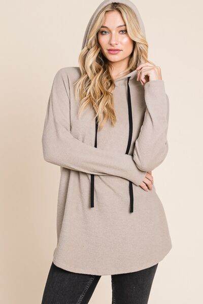 BOMBOM Contrast Drawstring Drop Shoulder Knit Hoodie - Shop Style & More | Fresh Looks, Everyday Deals & Free Shipping