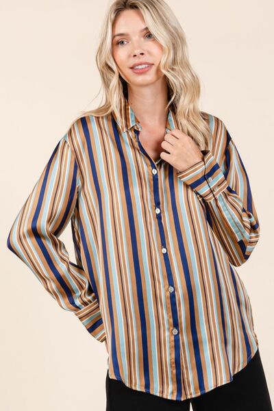 Mittoshop Striped Button Down Satin Shirt Blouses