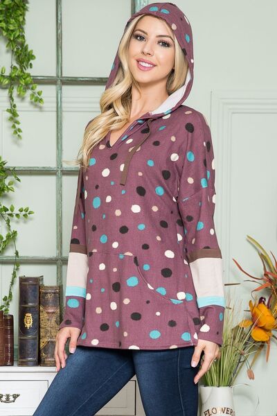 Celeste Full Size Polka Dot Drawstring Hoodie Hoodies & Sweaters