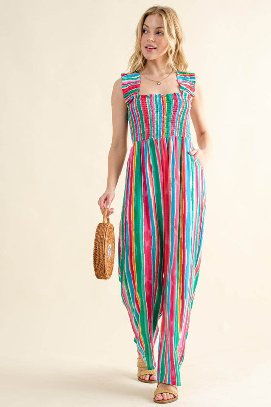 And The Why Full Size Striped Smocked Sleeveless Jumpsuit - Shop Style & More | Fresh Looks, Everyday Deals & Free Shipping