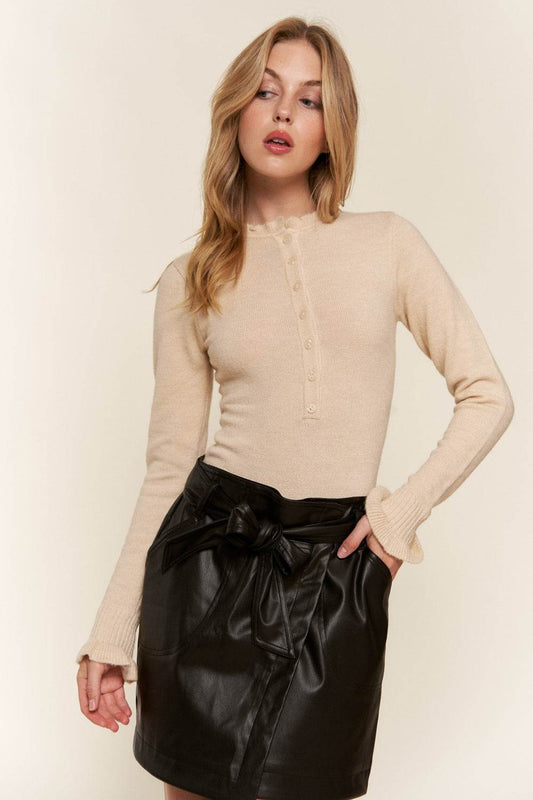 And The Why Half Button Round Neck Long Sleeve Bodysuit - Shop Style & More | Fresh Looks, Everyday Deals & Free Shipping