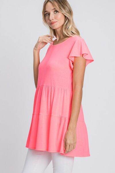 Heimish Full Size Tiered Round Neck Ruffle Sleeve Top Plus Size - Shop Style & More | Fresh Looks, Everyday Deals & Free Shipping