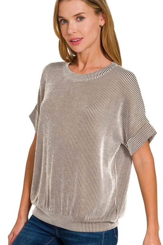Zenana Corded Rib Short Sleeve T-Shirt - Shop Style & More | Fresh Looks, Everyday Deals & Free Shipping