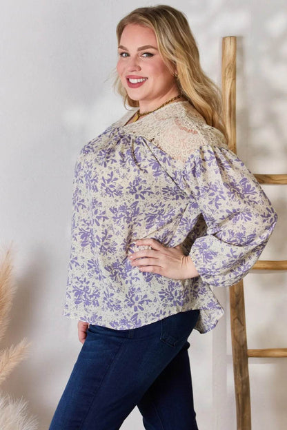 Hailey & Co Full Size Lace Detail Printed Blouse - Shop Style & More | Fresh Looks, Everyday Deals & Free Shipping
