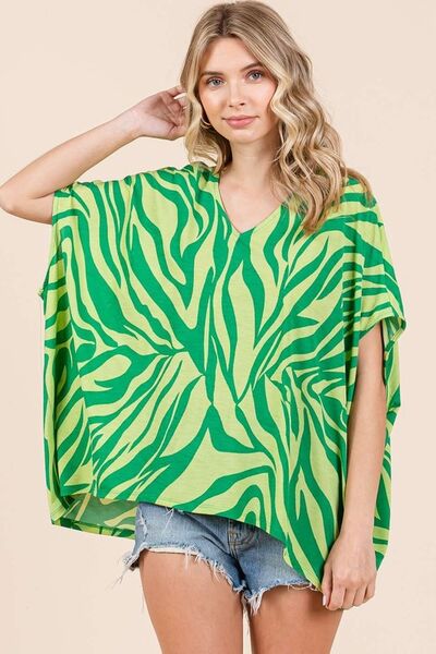 Mittoshop Zebra Print V-Neck Short Sleeve Oversized Top Blouses