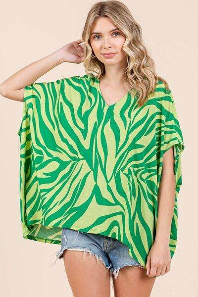 Mittoshop Zebra Print V-Neck Short Sleeve Oversized Top - Shop Style & More | Fresh Looks, Everyday Deals & Free Shipping