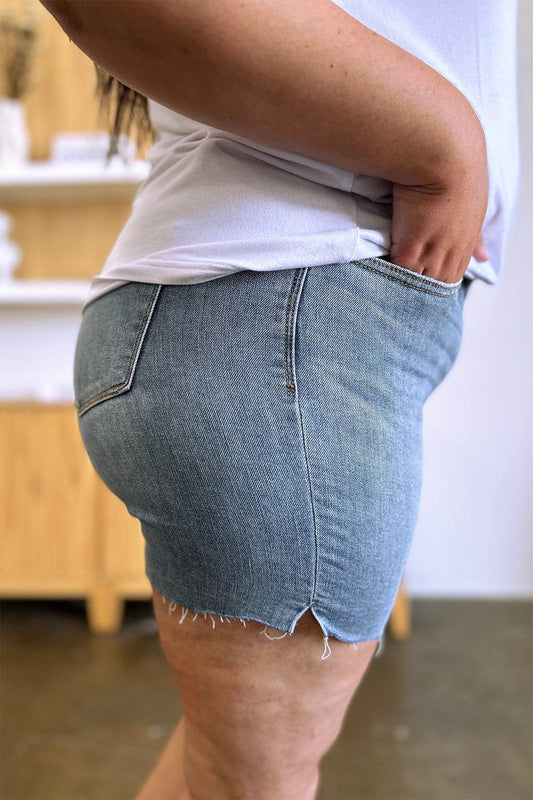 Judy Blue Full Size High Waist Raw Hem Denim Shorts - Shop Style & More | Fresh Looks, Everyday Deals & Free Shipping