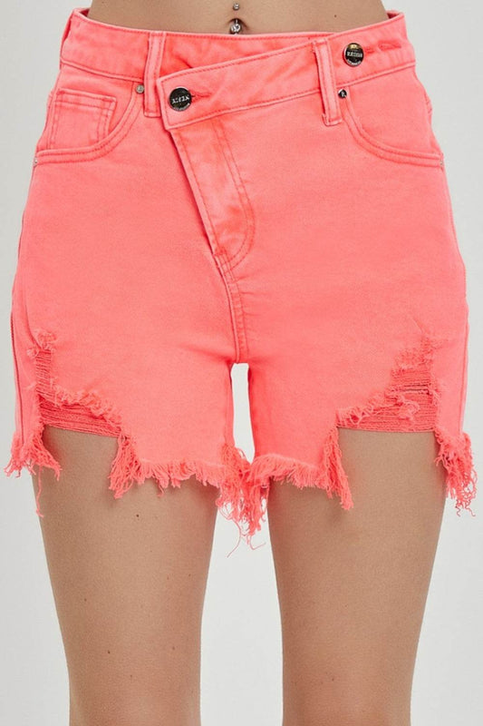 RISEN Raw Hem Asymmetrical Waist Denim Shorts - Shop Style & More | Fresh Looks, Everyday Deals & Free Shipping