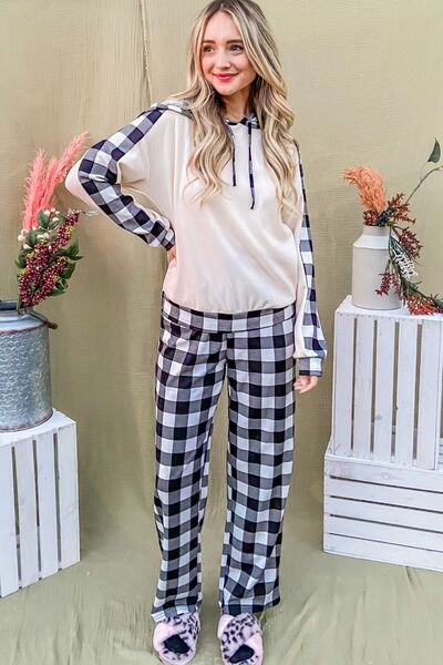 And The Why Drawstring Hooded Top and Plaid Pants Lounge Set Lounge Set