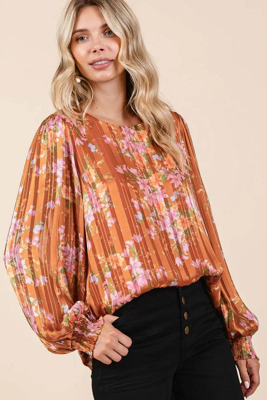 Mittoshop Satin Gold Lurex Striped Long Sleeve Chiffon Top - Shop Style & More | Fresh Looks, Everyday Deals & Free Shipping