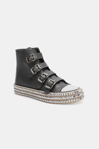 Beast Fashion Multi-Buckle Straps Studded Platform Sneakers Sneakers