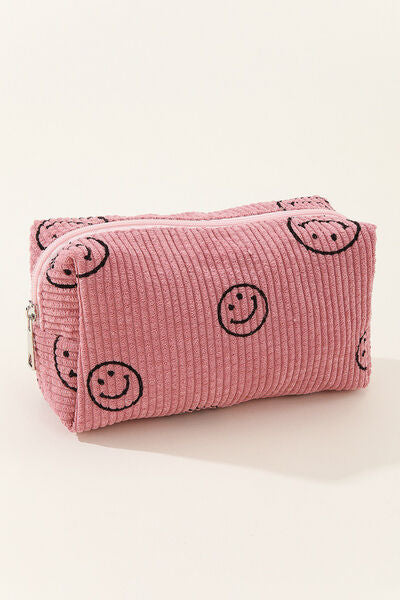 Zenana Smiley Face Corduroy Cosmetic Pouch Pink One Size Bags